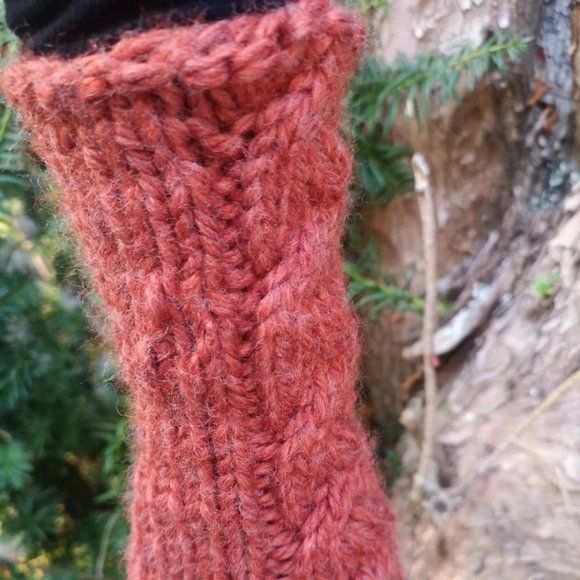 Handmade Sustainable Thick Fingerless Knit Gloves ArmWarmer Gift - Picture 4 of 9